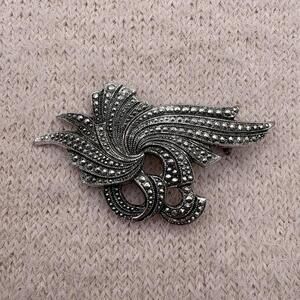 Vintage West Germany Faux Marcasite Brooch Silver Tone Swirl Abstract Pin